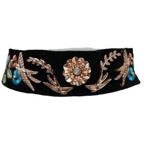 Velvet  Fancy Choker Necklace Embroidered Floral 3D Charms Boho Whimsigoth Glam